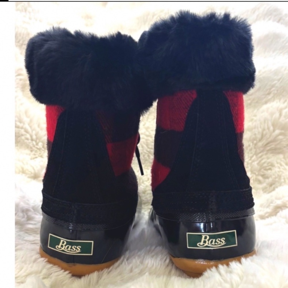 G.H. Bass Duck Boots Womens Sz 8 Harlequin Plaid Faux‎ Fur Lined Waterproof Lace - Picture 4 of 6